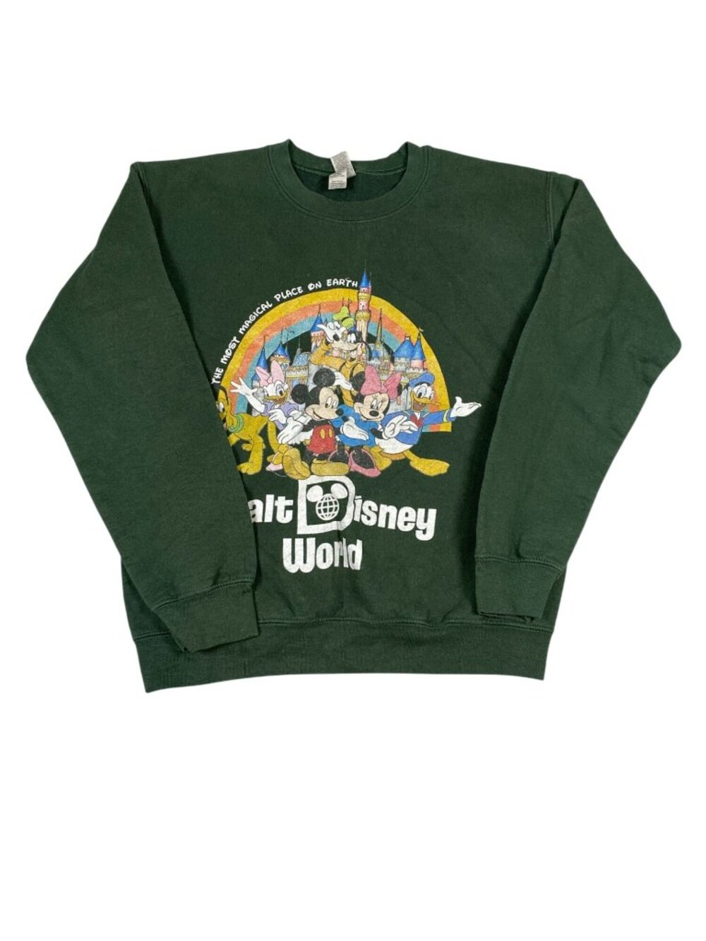 Vintage Walt Disney World Green Crewneck Sweatshirt Mickey Friends Gildan Small